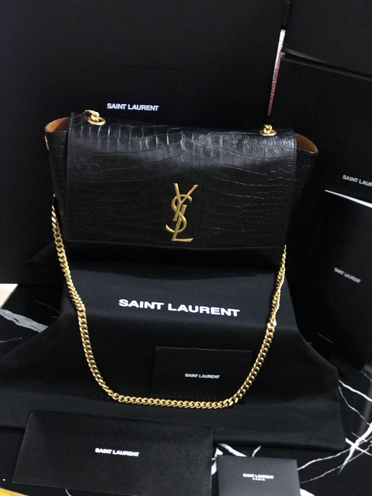 Saint Laurent Negro Piel Acabados Cocodrilo