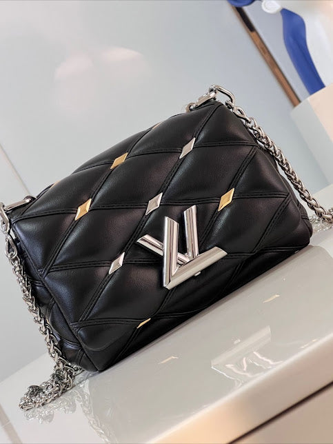 Louis Vuitton Negra Cadena Plateada Piel