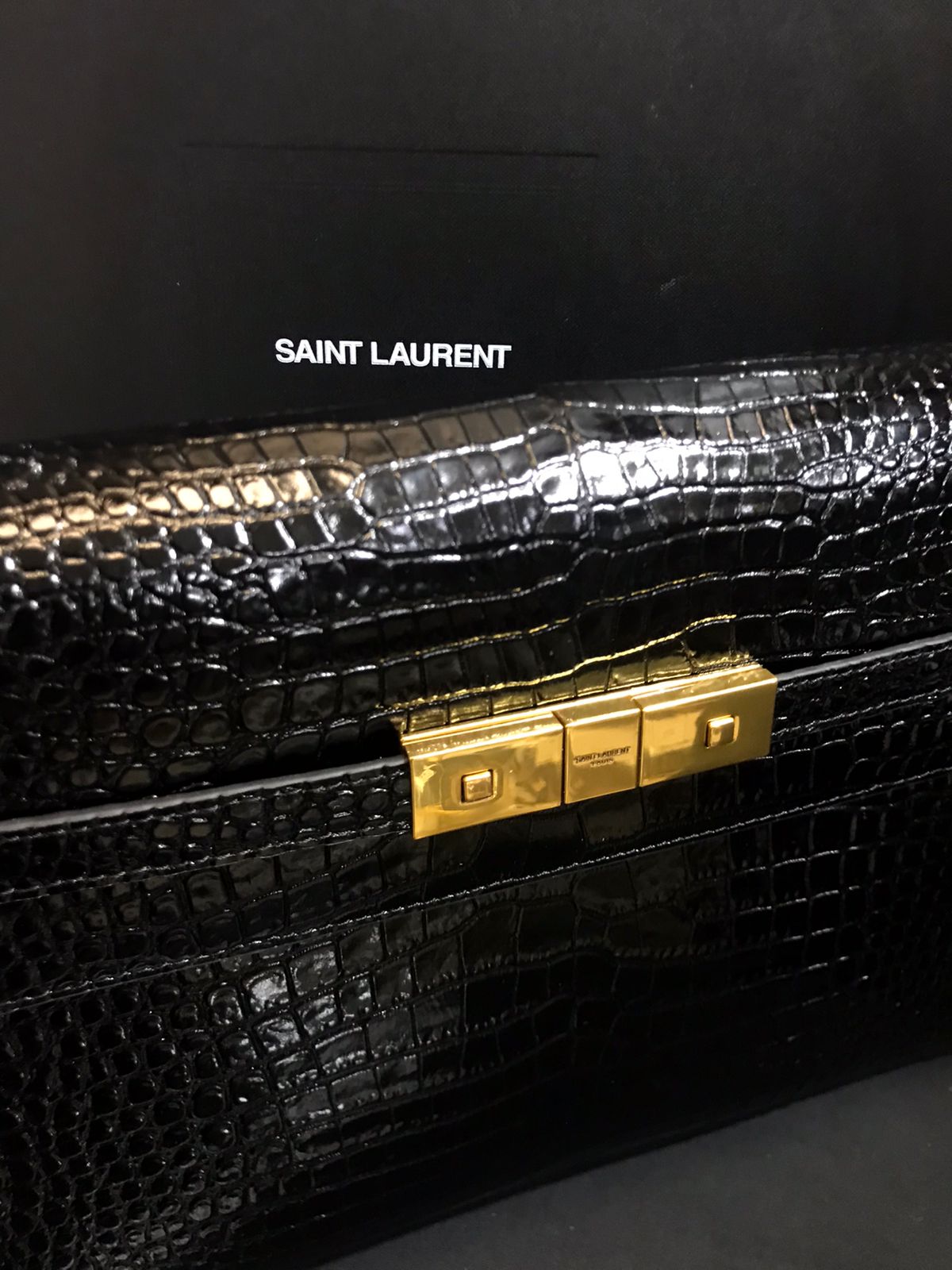 Saint Laurent Negro Piel terminaciones de Cocodrilo