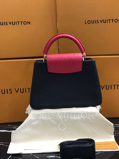 Louis Vuitton Edición Especial Negra Rosa Piel de Becerro y Avestruz