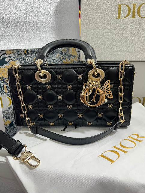 Christian Dior Edición Mariposa Negra Cadena Dorada Piel