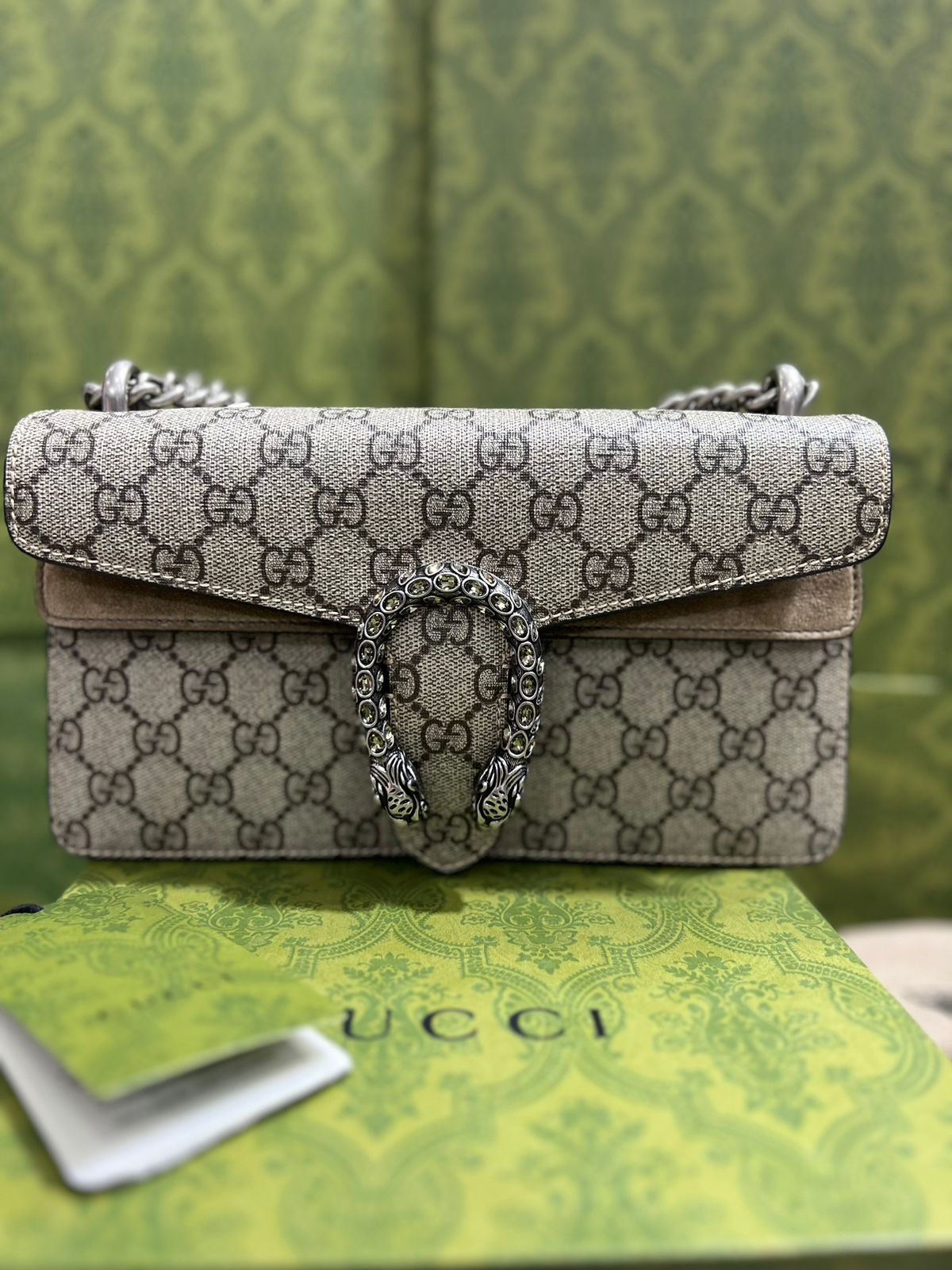 Gucci Café Cadena Plateada Piel