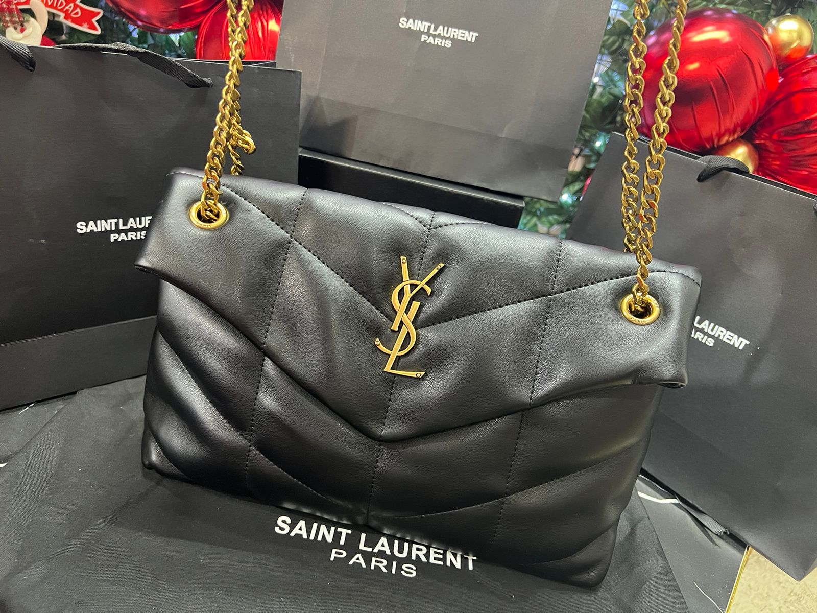 Saint Laurent YSL Negra Asa Dorada Piel