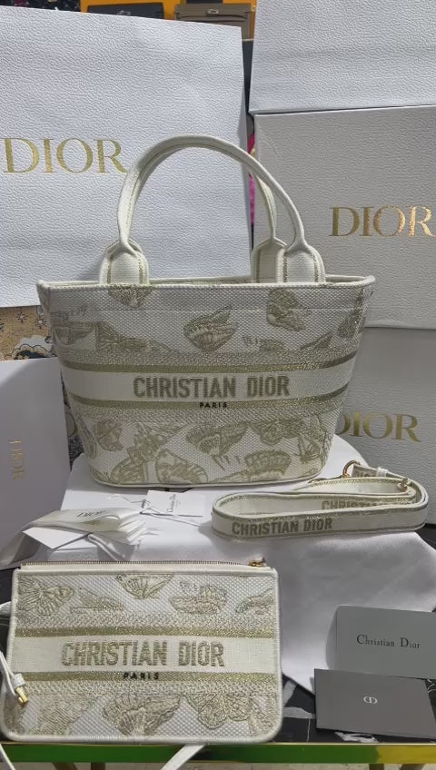 Christian Dior Blanca con Dorado Bordada Tela