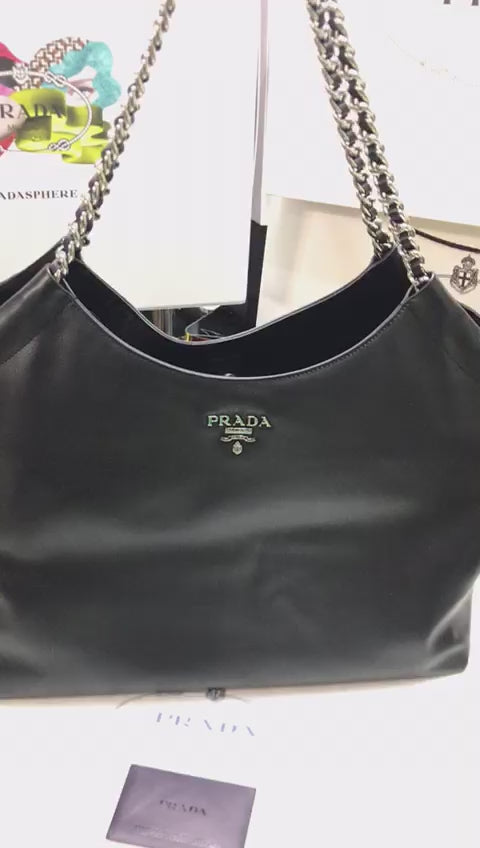 Prada Negro Cadena Plateado Piel