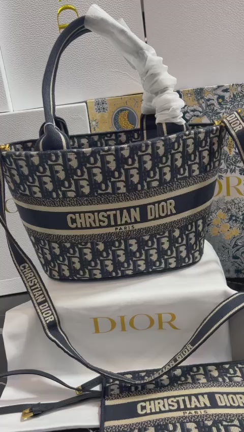 Christian Dior Azul Beige Bordada Tela