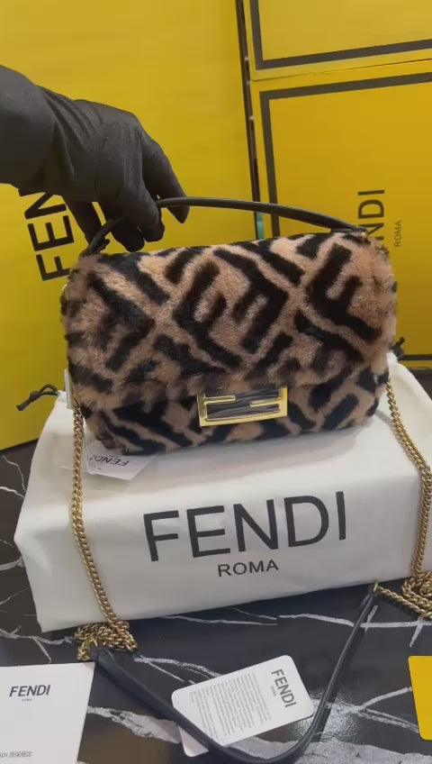 Fendi Café Tela con Piel