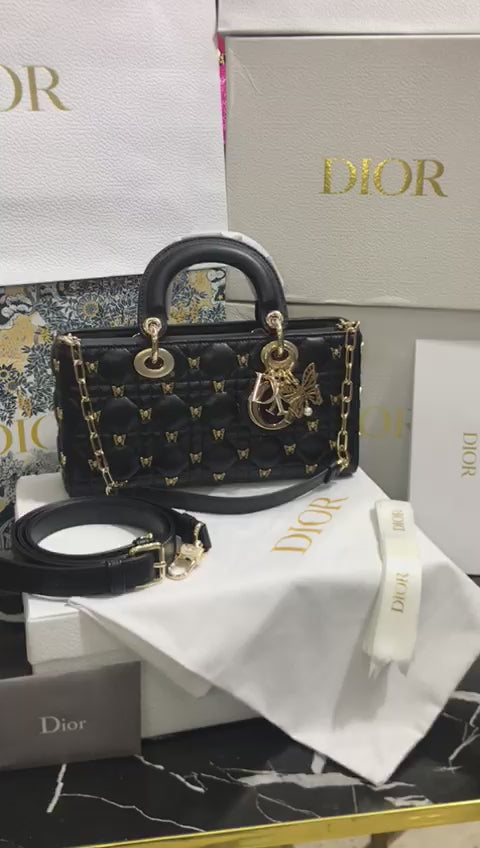 Christian Dior Edición Mariposa Negra Cadena Dorada Piel