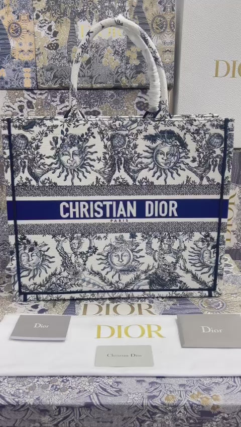 Christian Dior Azul Bordada Tela