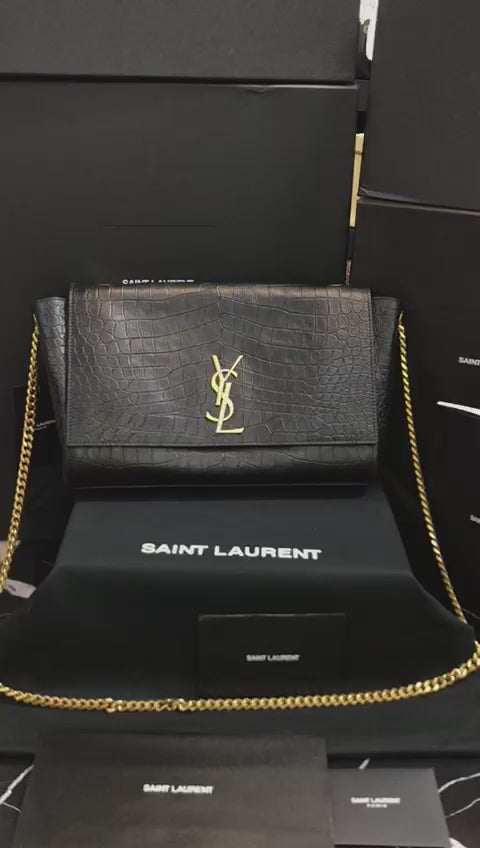 Saint Laurent Negro Piel Acabados Cocodrilo