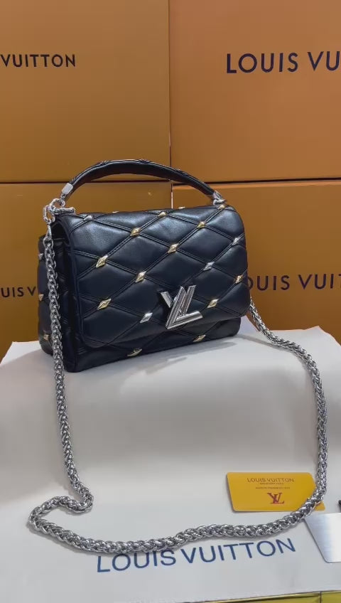 Louis Vuitton Negra Cadena Plateada Piel