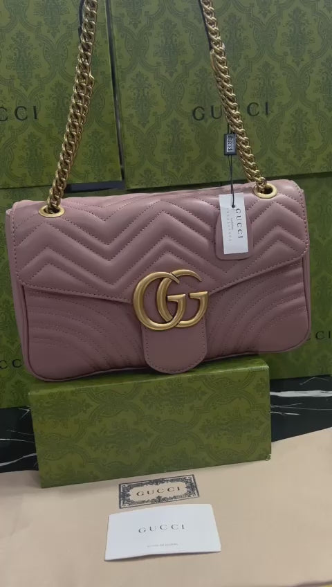 Gucci Rosa Cadena Dorada Piel