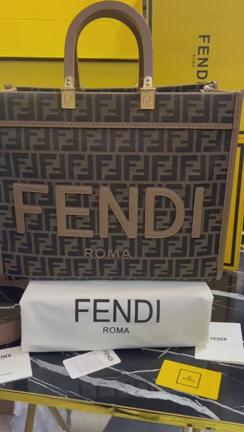 Fendi Roma Café Tela con Piel