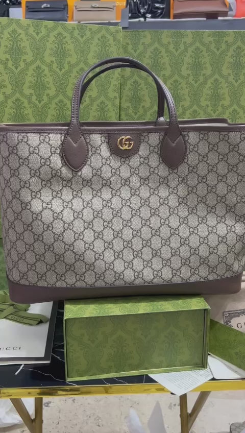 Gucci Café con Beige Asa Café Piel