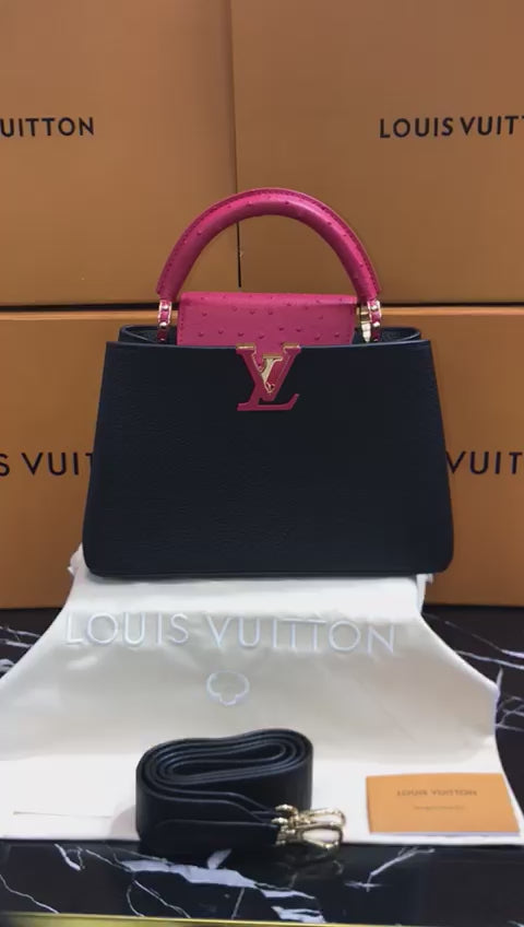 Louis Vuitton Edición Especial Negra Rosa Piel de Becerro y Avestruz