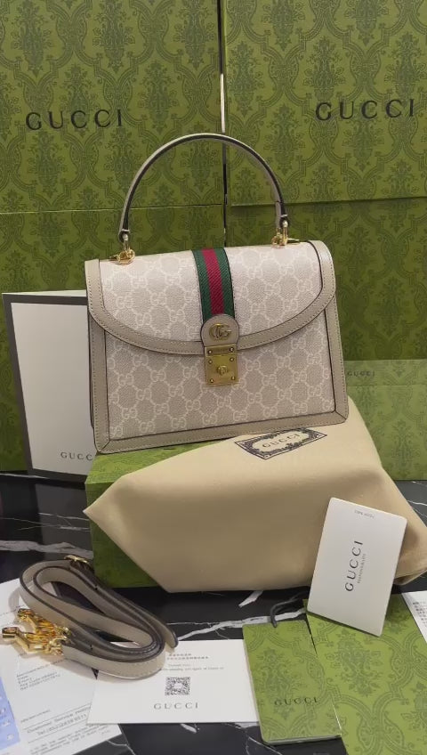 Gucci Beige Línea Verde con Rojo Piel