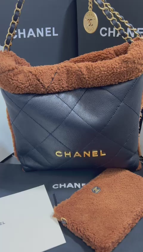 Chanel Negro Afelpado Café Piel