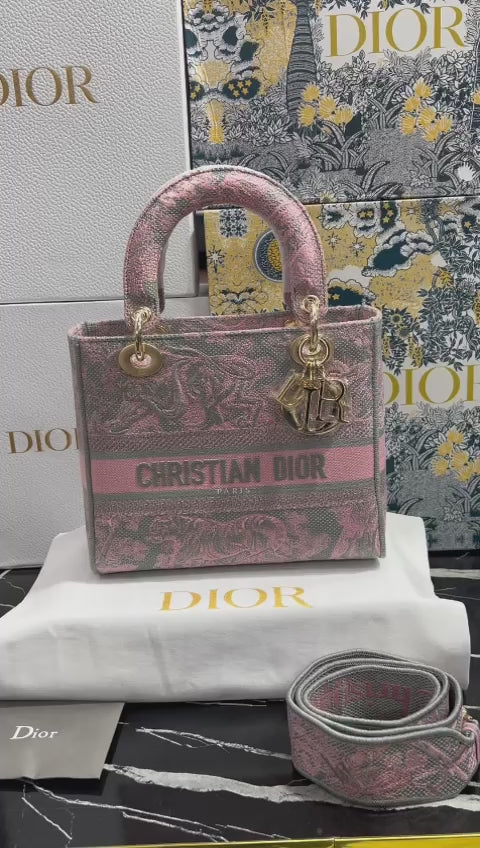 Christian Dior Rosa con Gris Bordada Tela