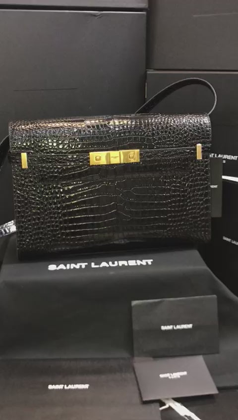 Saint Laurent Negro Piel terminaciones de Cocodrilo