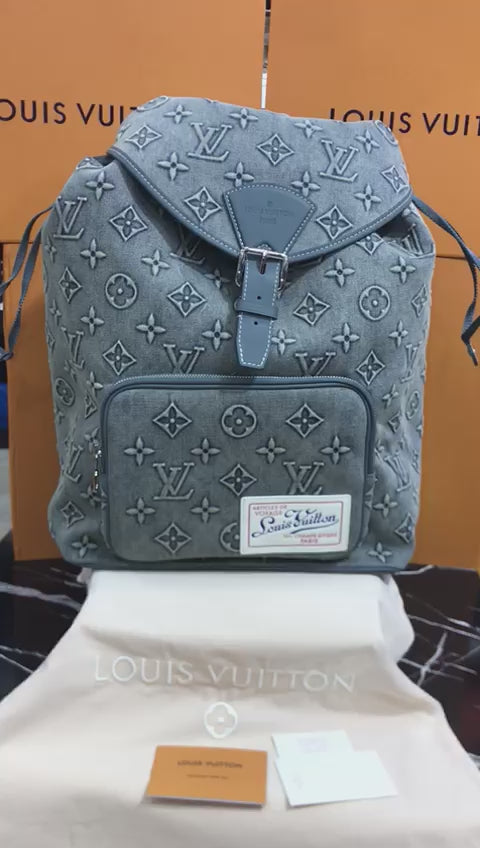 Louis Vuitton Azul Textil y Piel